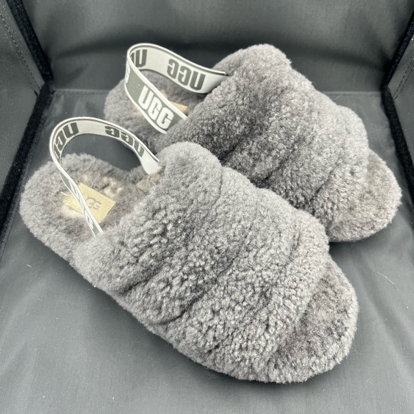 UGG Charcoal Fluffy Slides - Picture 2 of 11